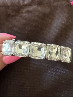 kate spade Squared Away Silver-Tone Bangle with Clear Rectangular Stones
